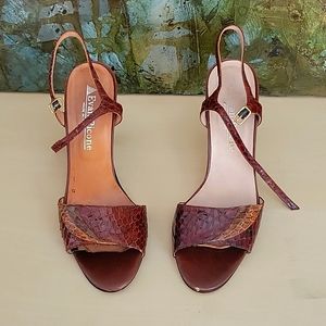7.5M Vintage Evan Picone brown strappy heels snakeskin